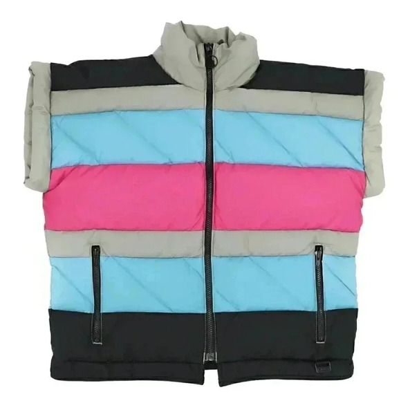 Unisex Reversible Puffer Cropped Vest Size Large Striped Puffer Vest Outerwear‎ - Picture 1 of 6
